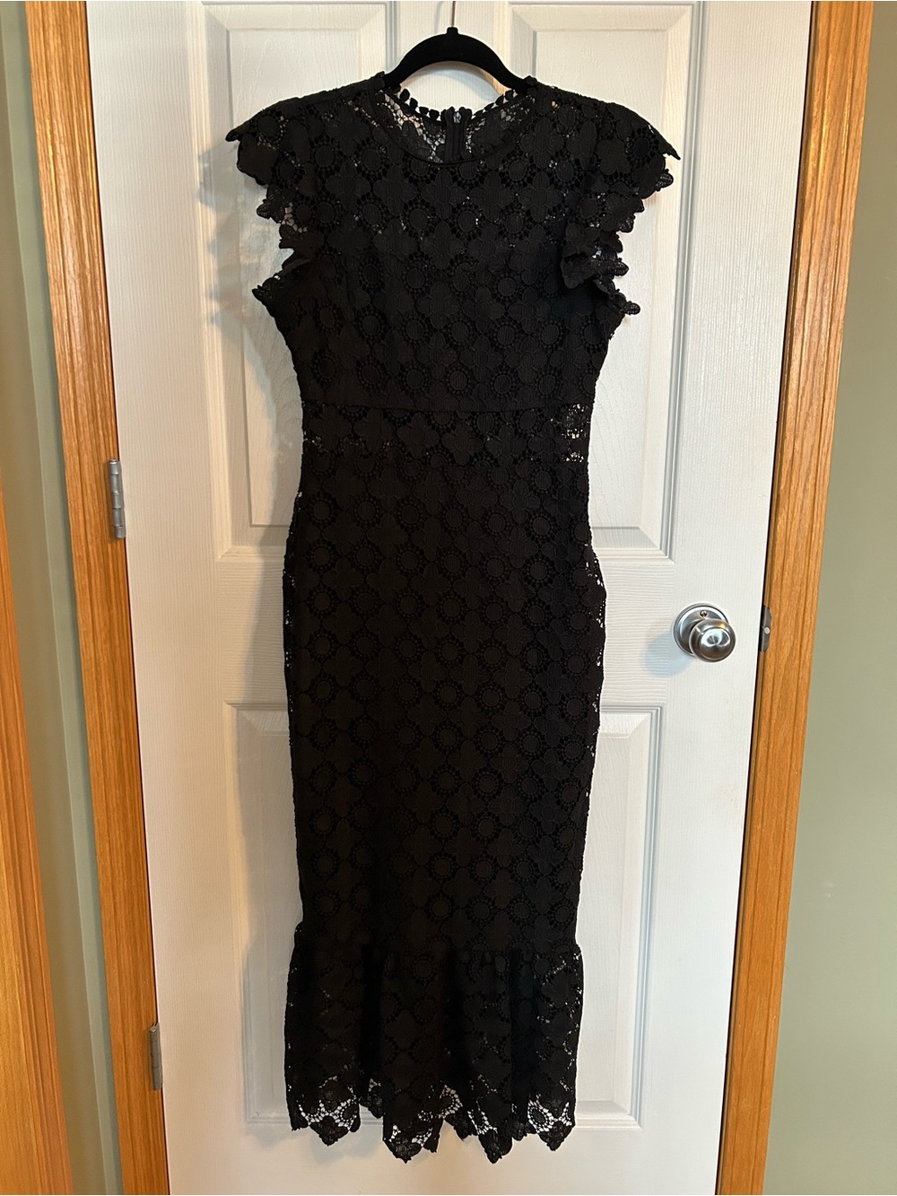 Blu Pepper Black Lace Midi Dress with Ruffled Hem